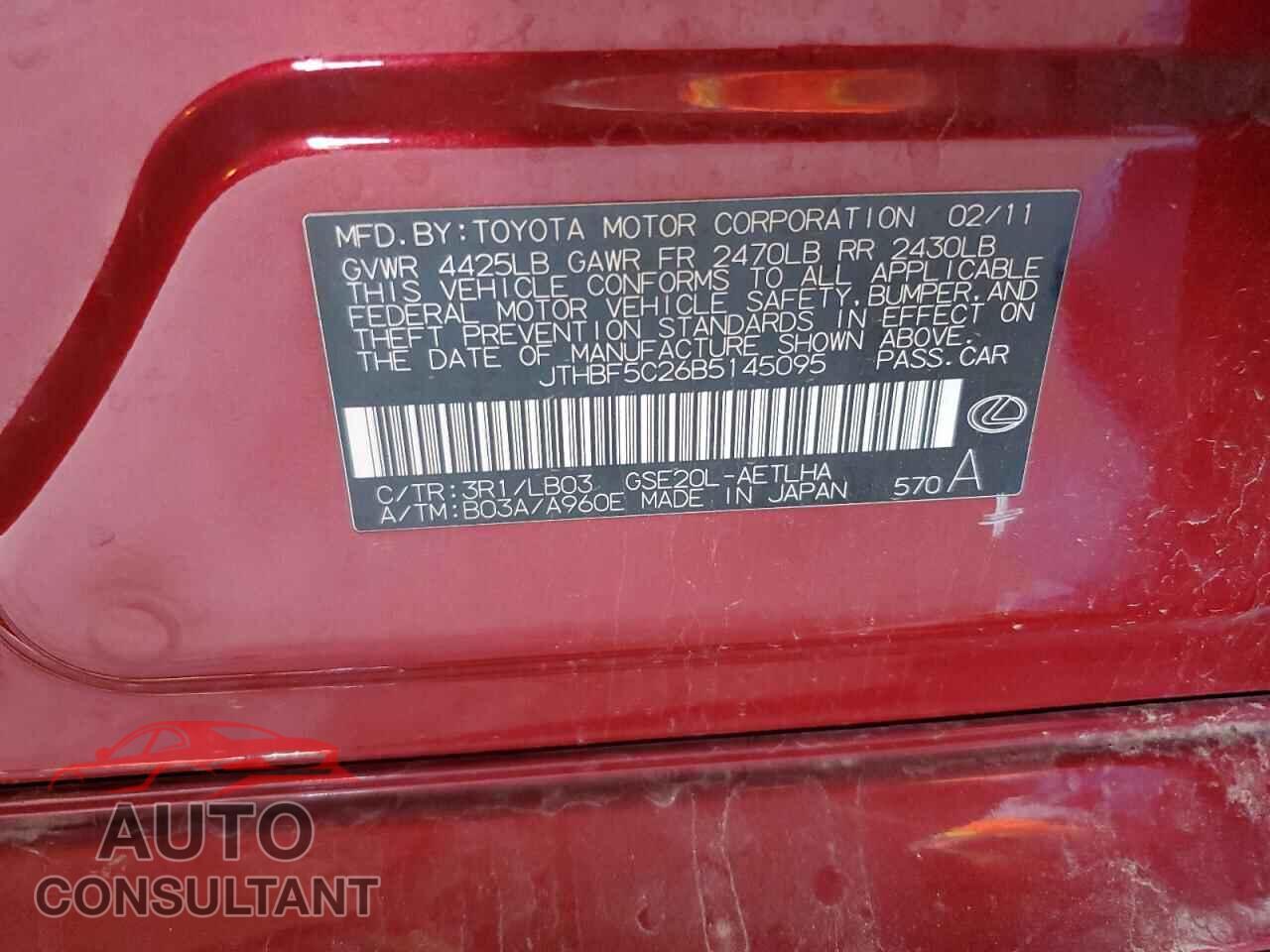 LEXUS IS 2011 - JTHBF5C26B5145095