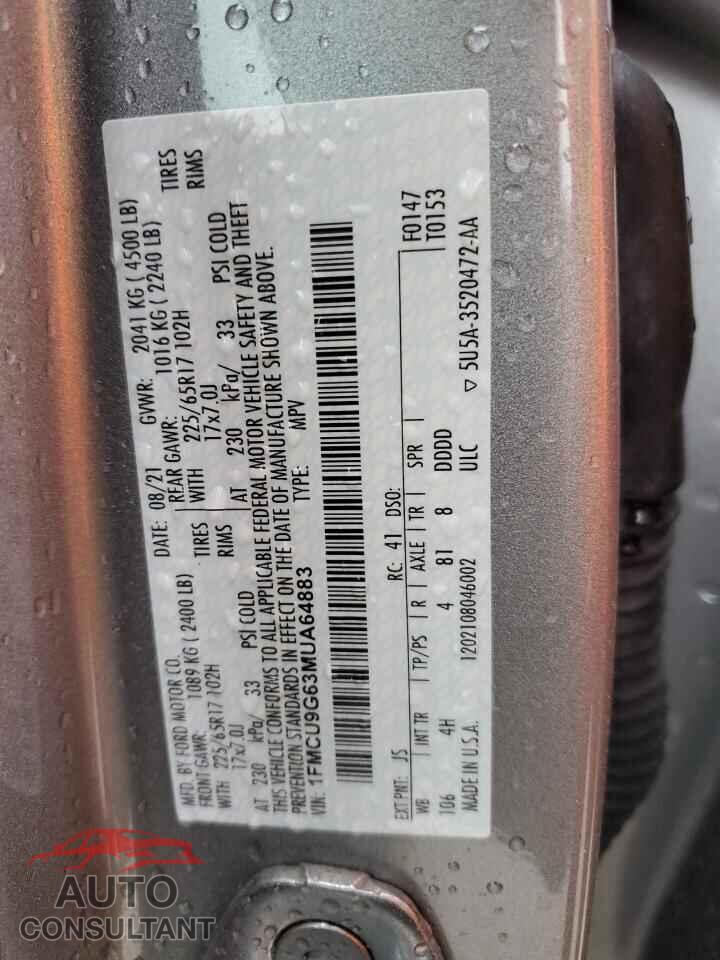 FORD ESCAPE 2021 - 1FMCU9G63MUA64883