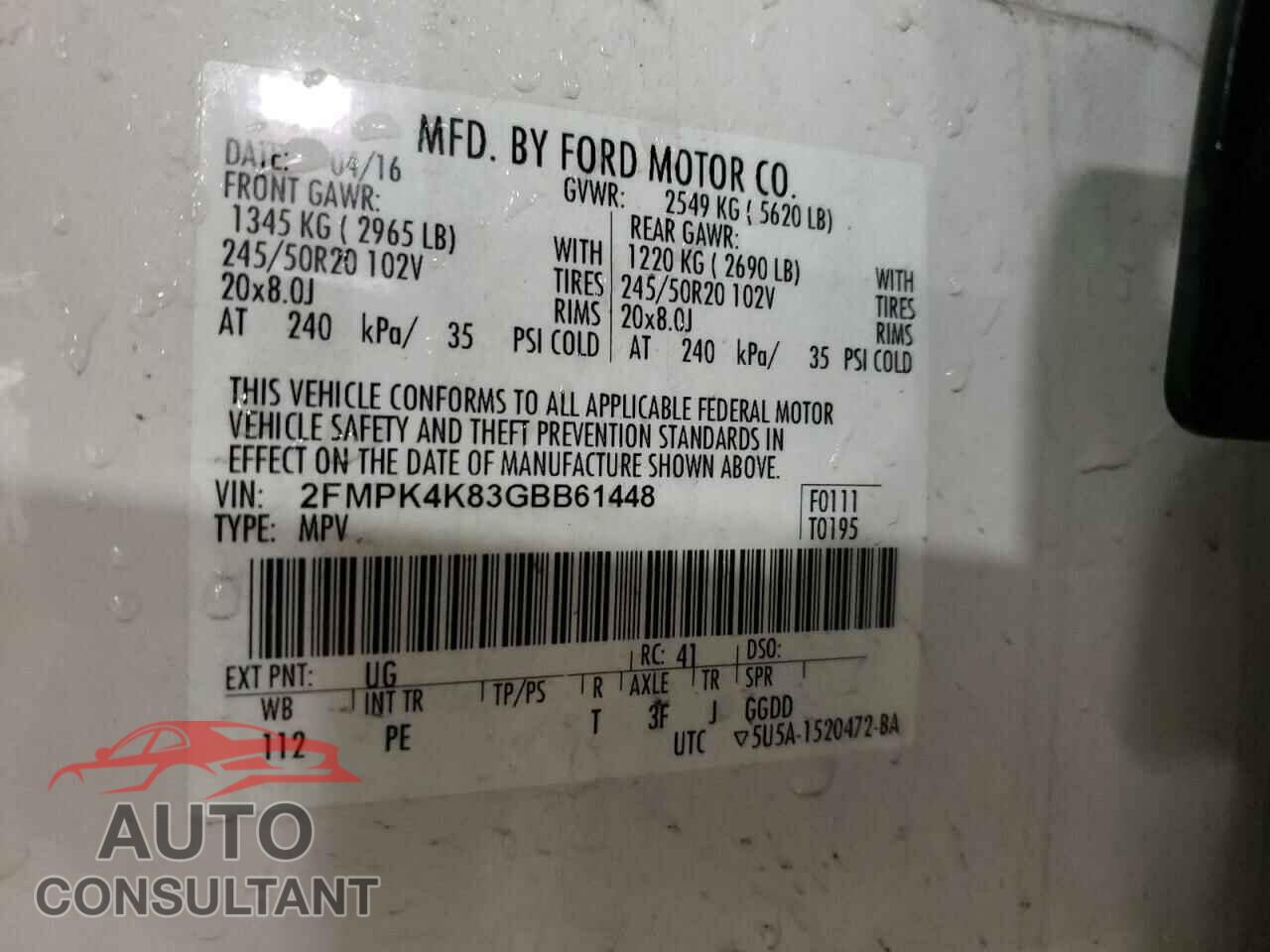 FORD EDGE 2016 - 2FMPK4K83GBB61448