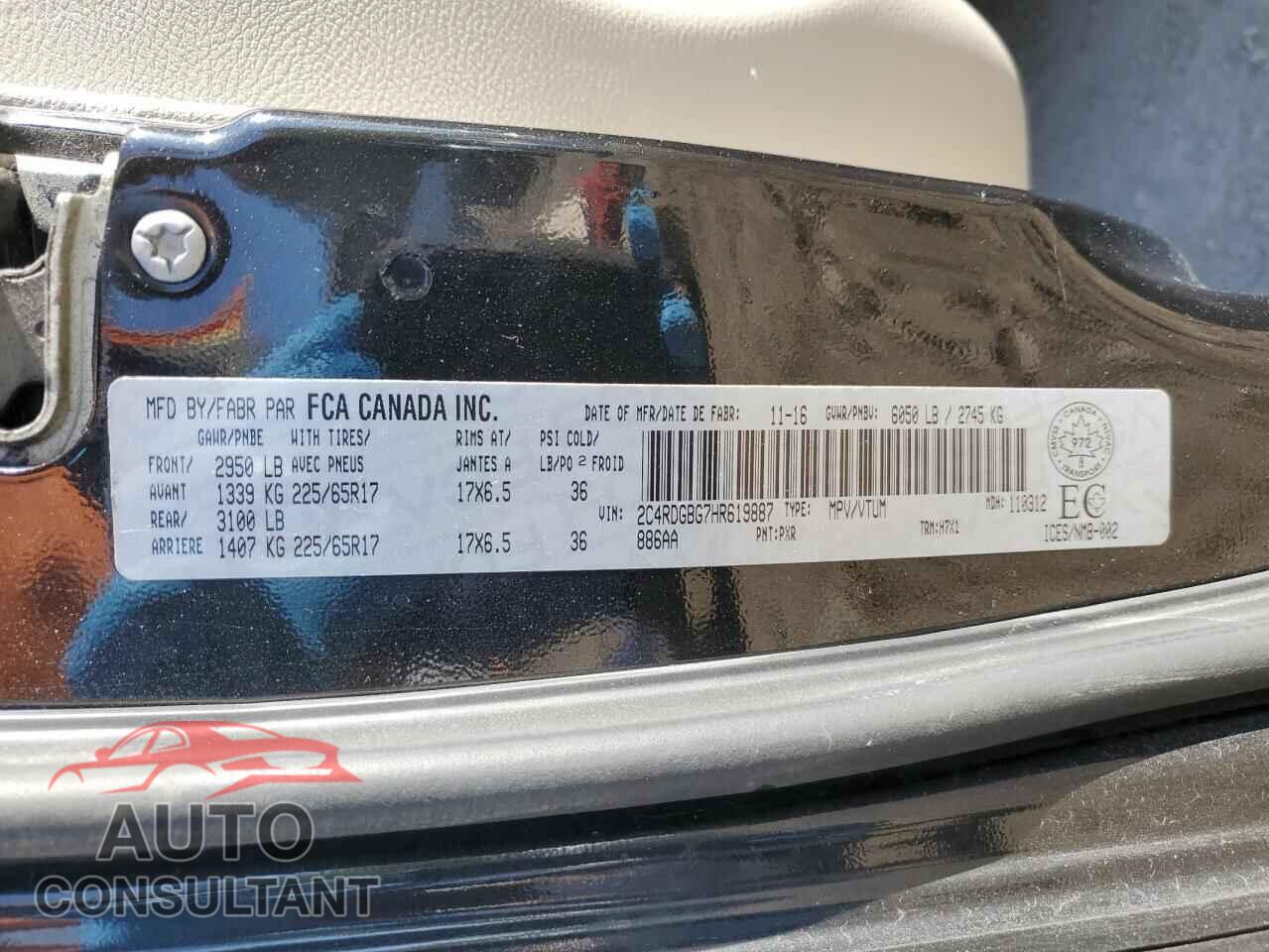 DODGE CARAVAN 2017 - 2C4RDGBG7HR619887