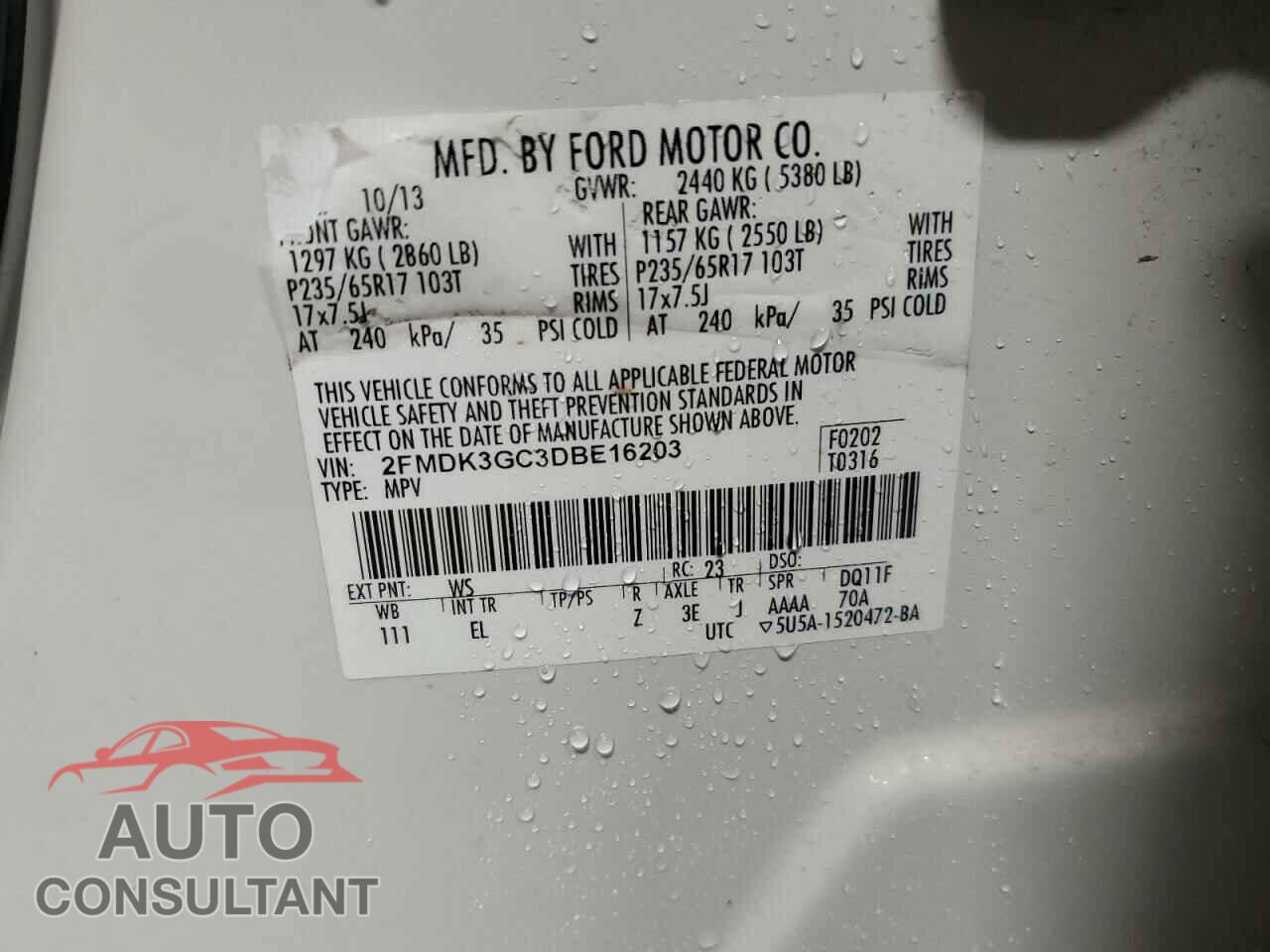 FORD EDGE 2013 - 2FMDK3GC3DBE16203
