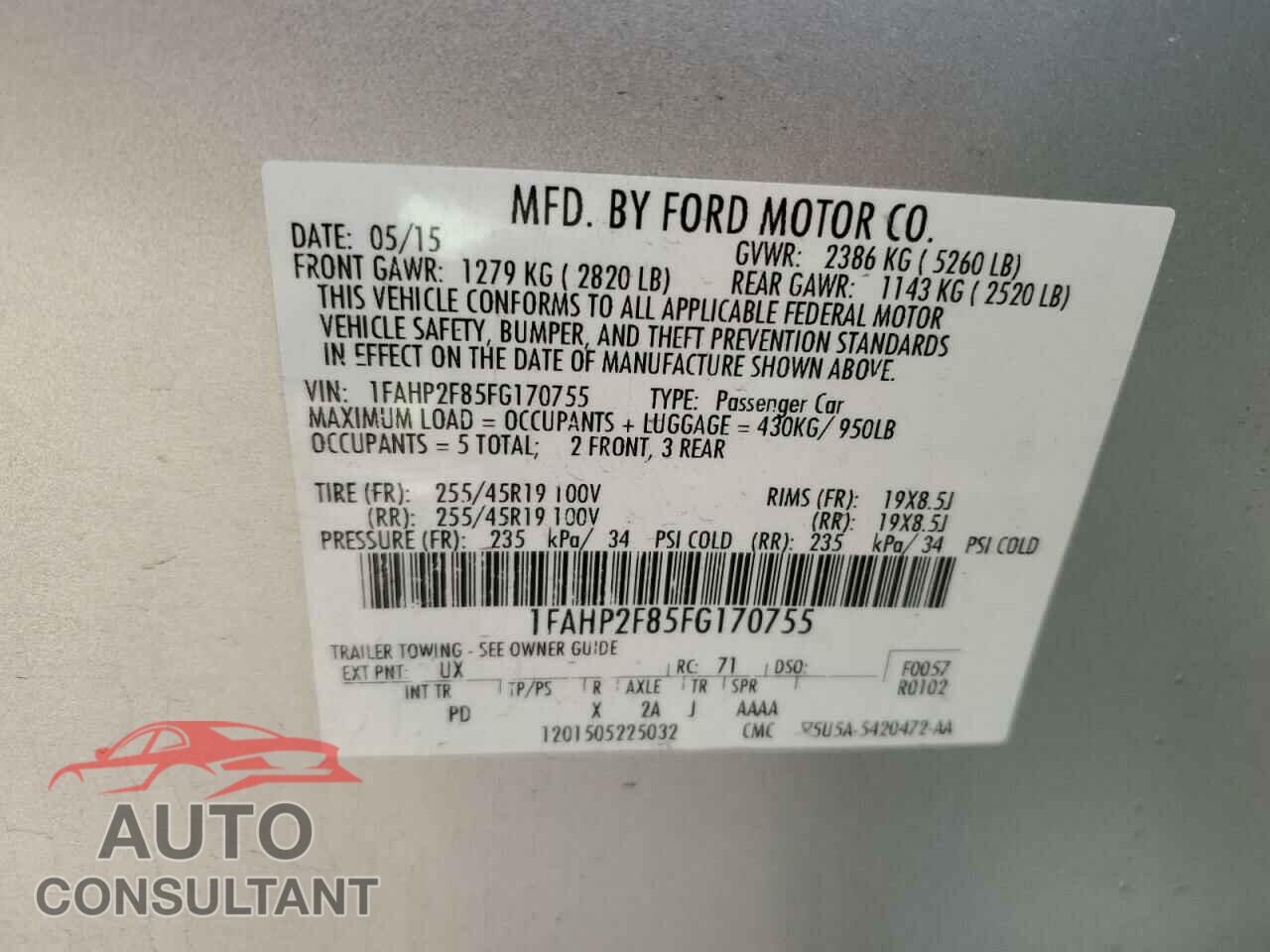 FORD TAURUS 2015 - 1FAHP2F85FG170755