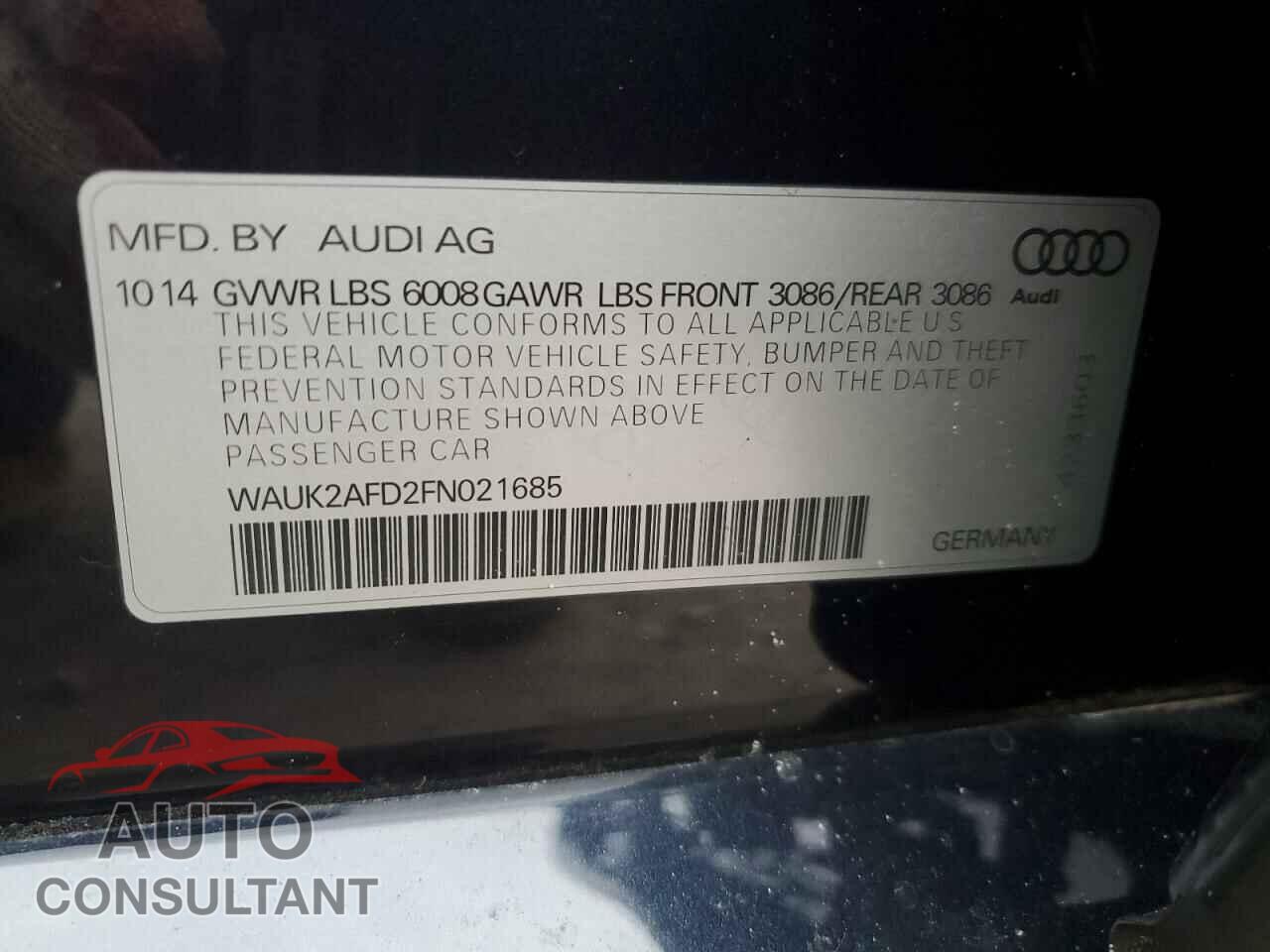 AUDI S8 2015 - WAUK2AFD2FN021685