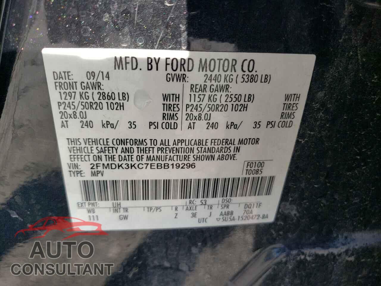 FORD EDGE 2014 - 2FMDK3KC7EBB19296
