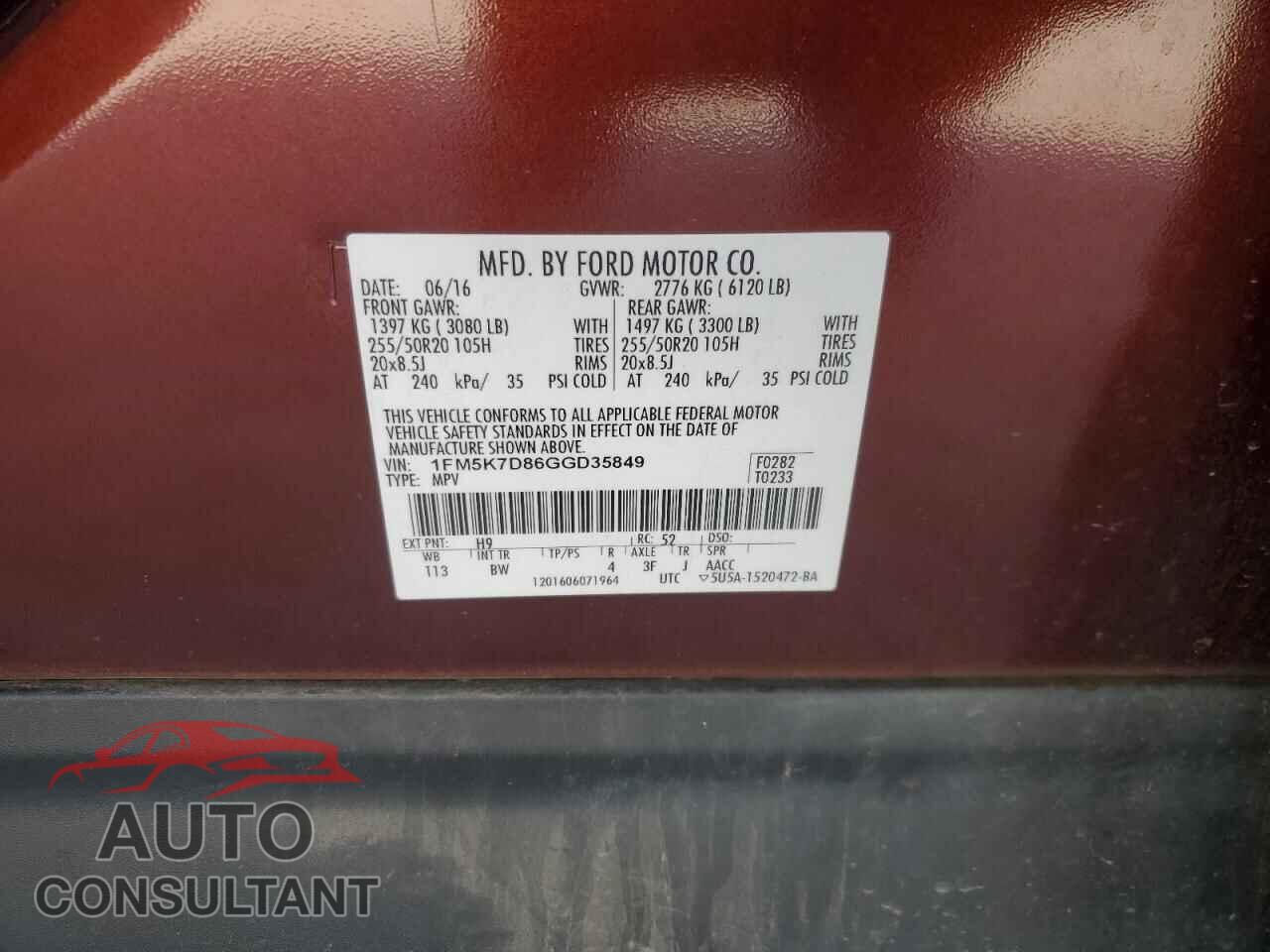 FORD EXPLORER 2016 - 1FM5K7D86GGD35849