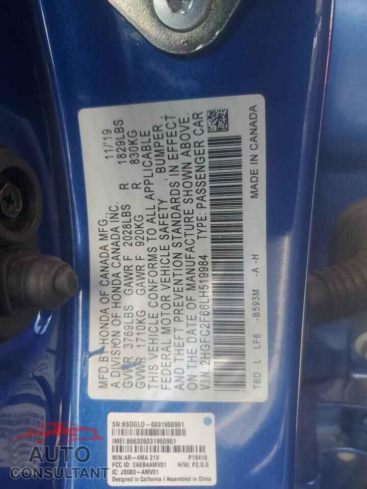 HONDA CIVIC 2020 - 2HGFC2F66LH519984