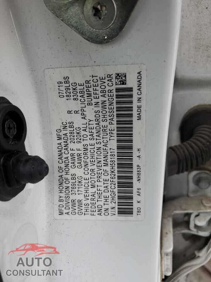 HONDA CIVIC 2019 - 2HGFC2F62KH581817