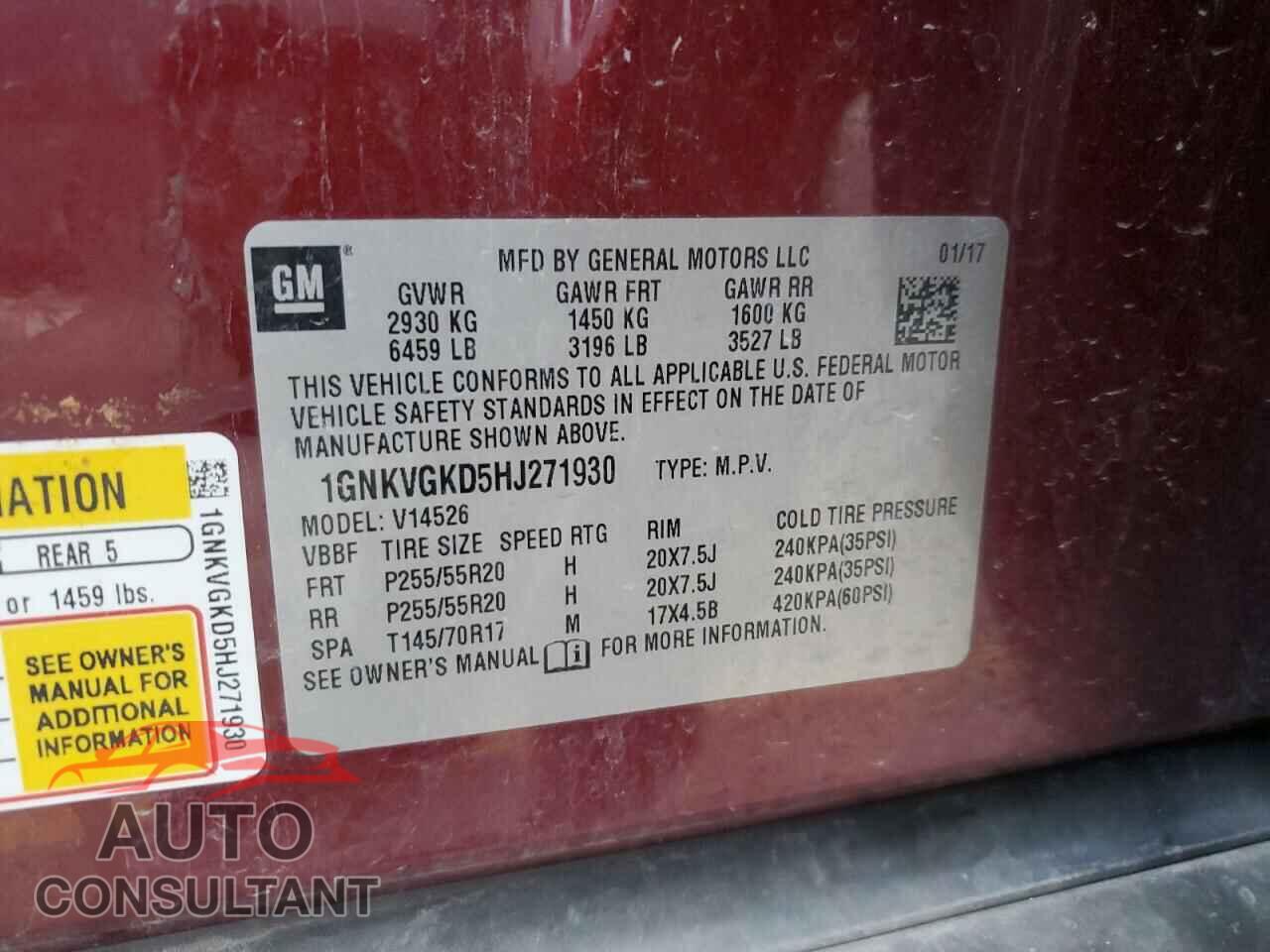 CHEVROLET TRAVERSE 2017 - 1GNKVGKD5HJ271930
