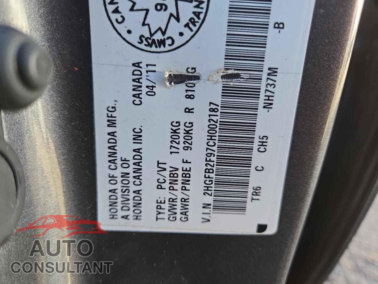 HONDA CIVIC 2012 - 2HGFB2F97CH002187