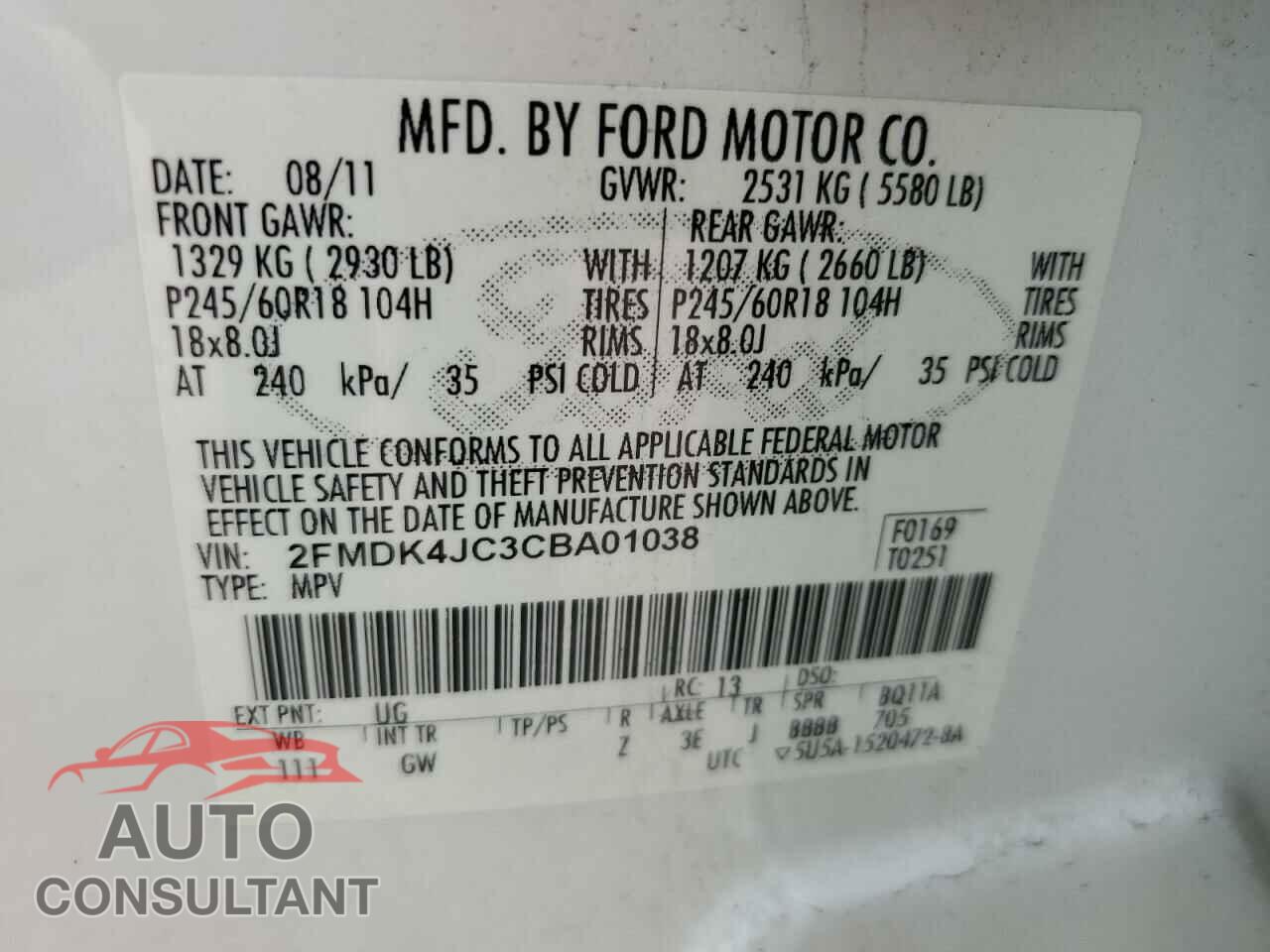 FORD EDGE 2012 - 2FMDK4JC3CBA01038