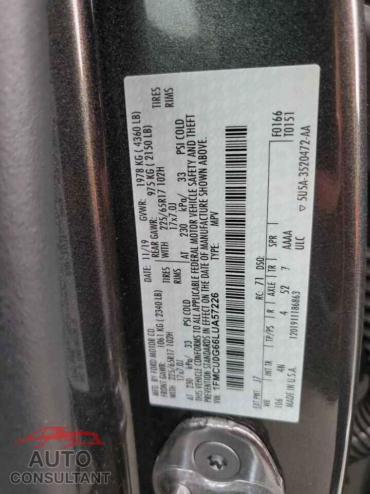 FORD ESCAPE 2020 - 1FMCU0G66LUA57226