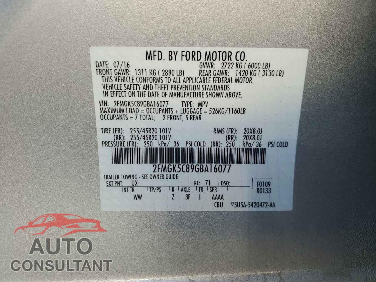 FORD FLEX 2016 - 2FMGK5C89GBA16077