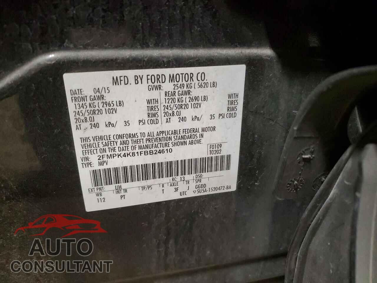 FORD EDGE 2015 - 2FMPK4K81FBB24610