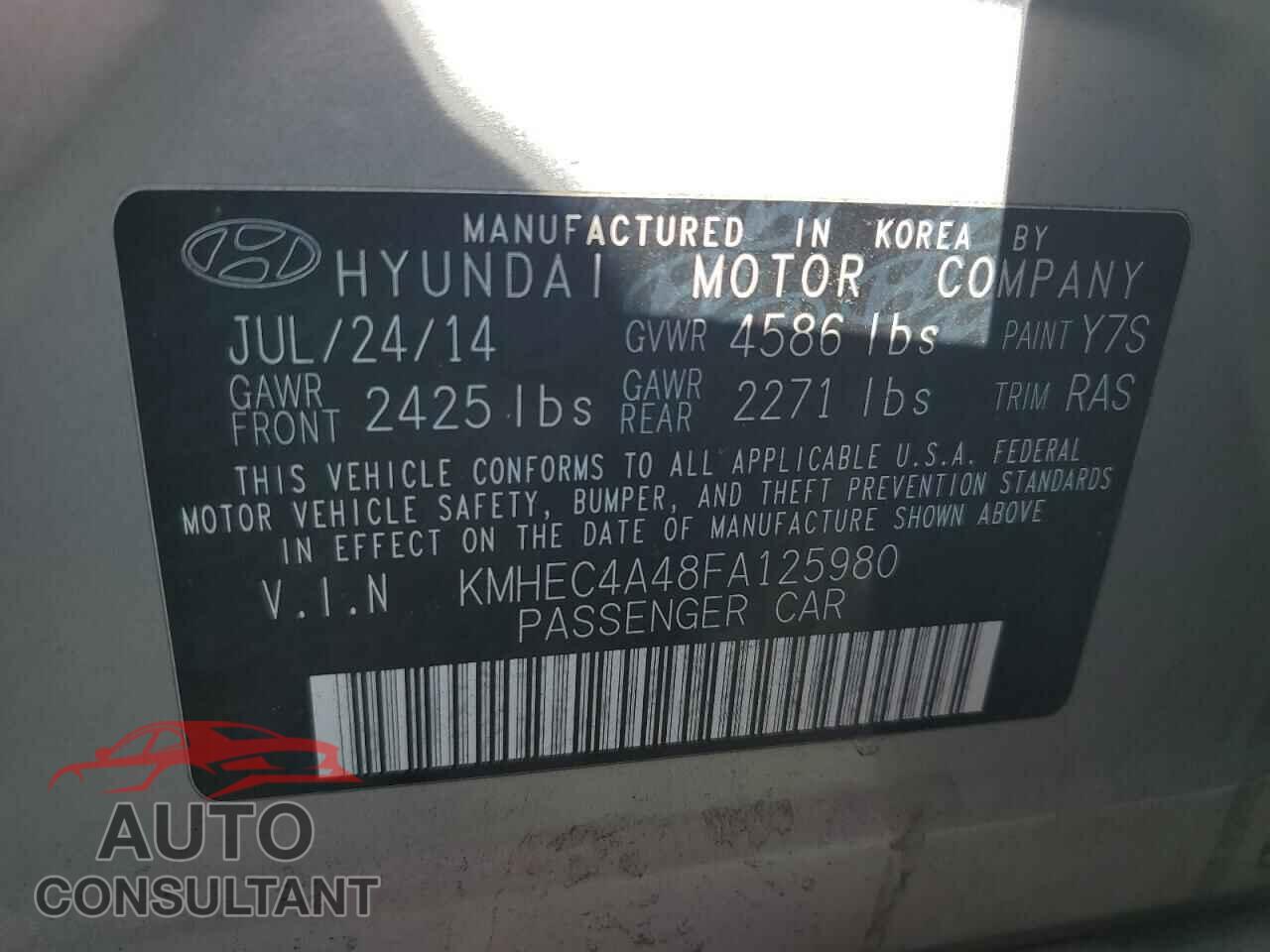 HYUNDAI SONATA 2015 - KMHEC4A48FA125980