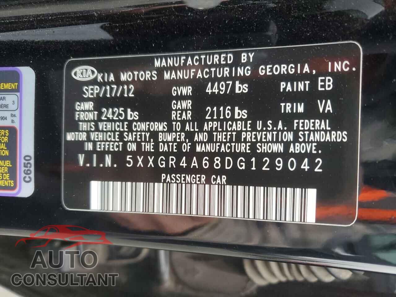KIA OPTIMA 2013 - 5XXGR4A68DG129042