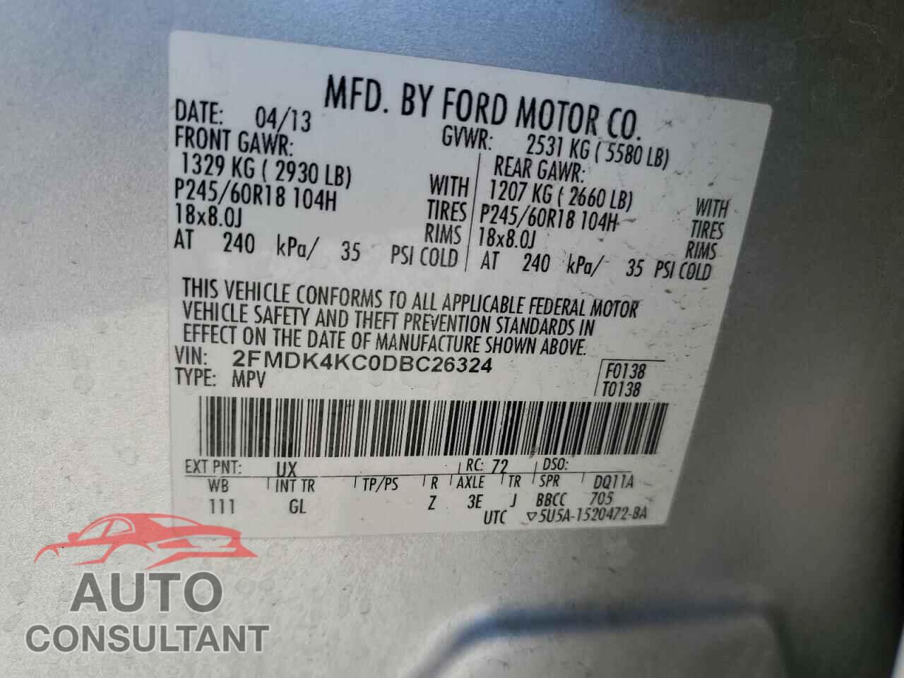 FORD EDGE 2013 - 2FMDK4KC0DBC26324