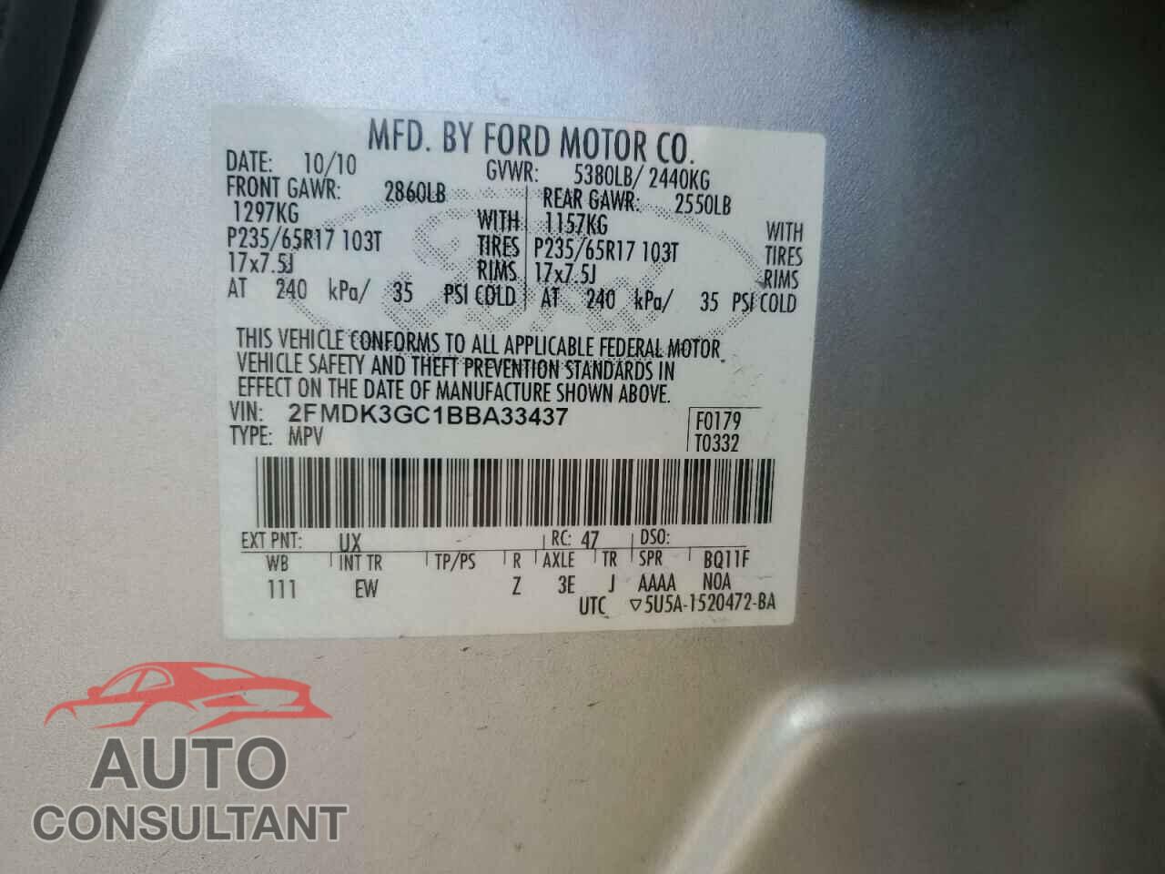 FORD EDGE 2011 - 2FMDK3GC1BBA33437