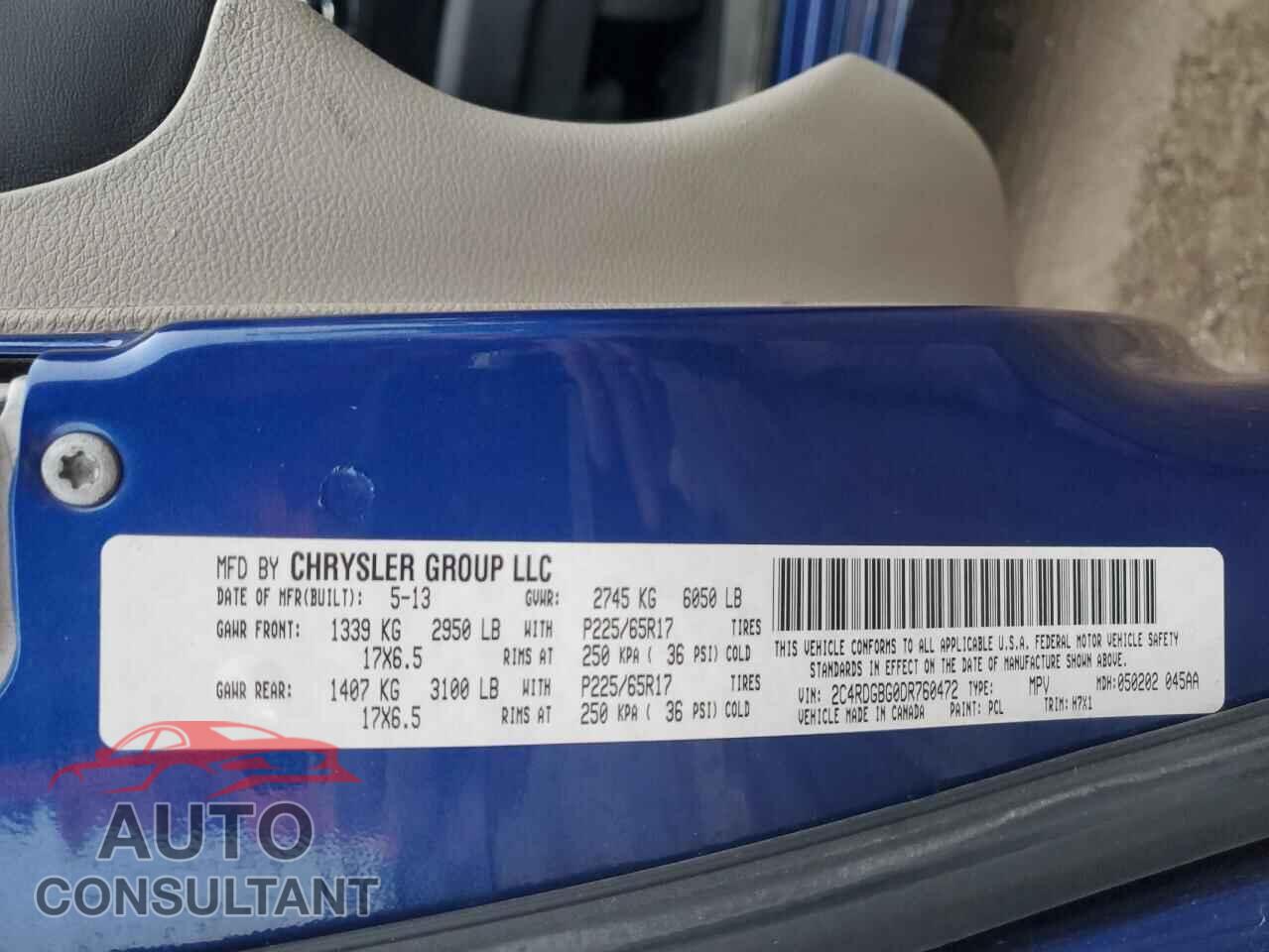 DODGE CARAVAN 2013 - 2C4RDGBG0DR760472