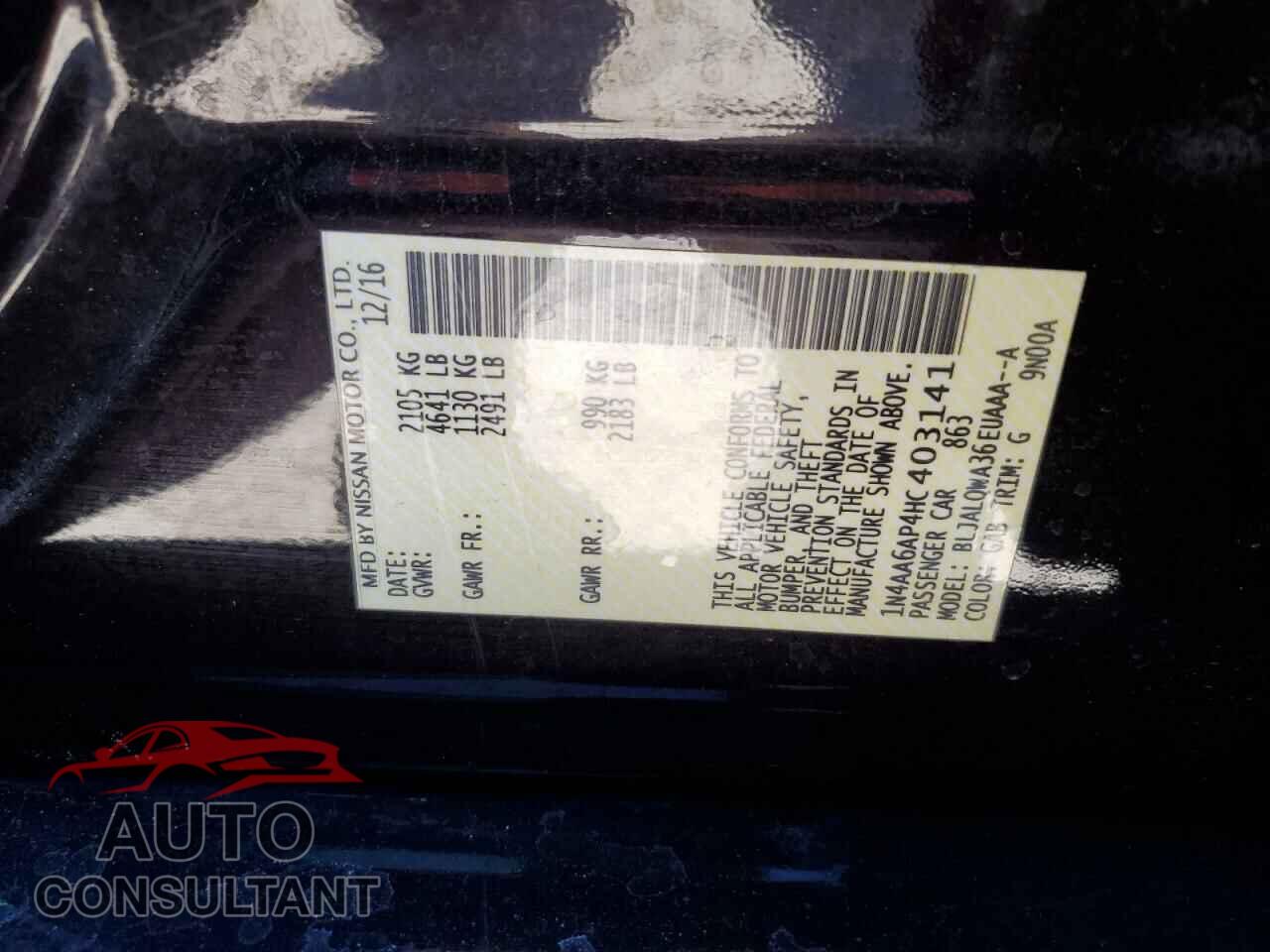 NISSAN MAXIMA 2017 - 1N4AA6AP4HC403141