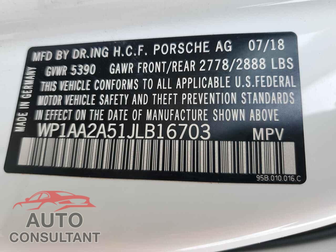 PORSCHE MACAN 2018 - WP1AA2A51JLB16703