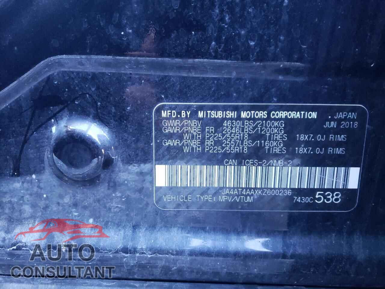 MITSUBISHI ECLIPSE 2019 - JA4AT4AAXKZ600236