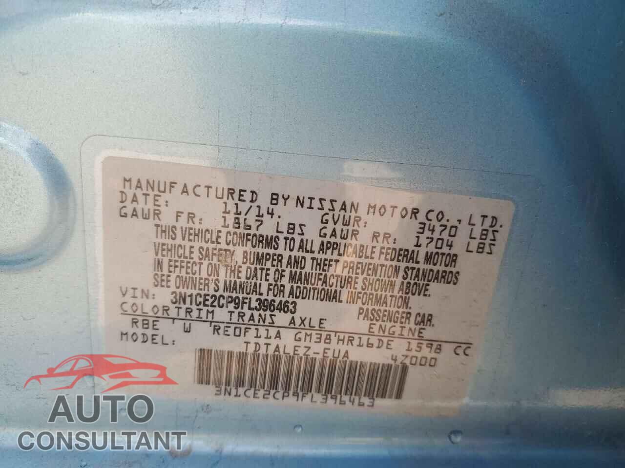NISSAN VERSA 2015 - 3N1CE2CP9FL396463