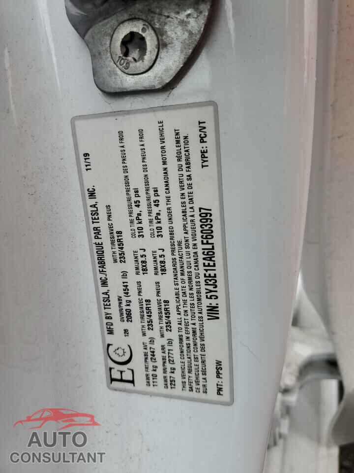 TESLA MODEL 3 2020 - 5YJ3E1EA6LF603997