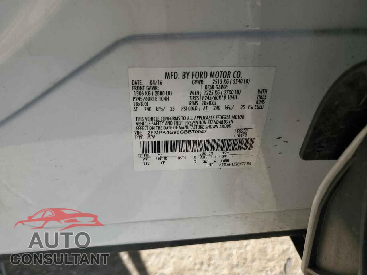 FORD EDGE 2016 - 2FMPK4G96GBB70047