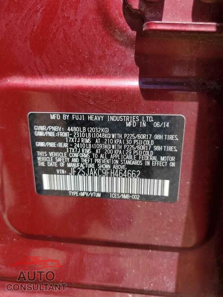 SUBARU FORESTER 2015 - JF2SJAKC9FH464662