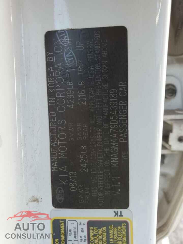 KIA OPTIMA 2013 - KNAGM4A79D5439189