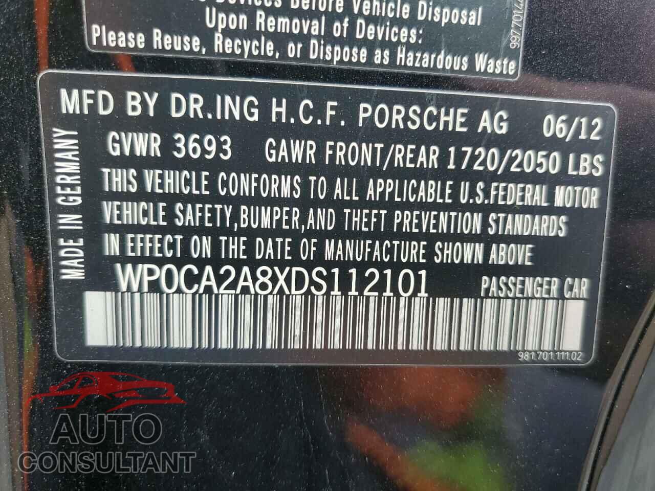 PORSCHE BOXSTER 2013 - WP0CA2A8XDS112101