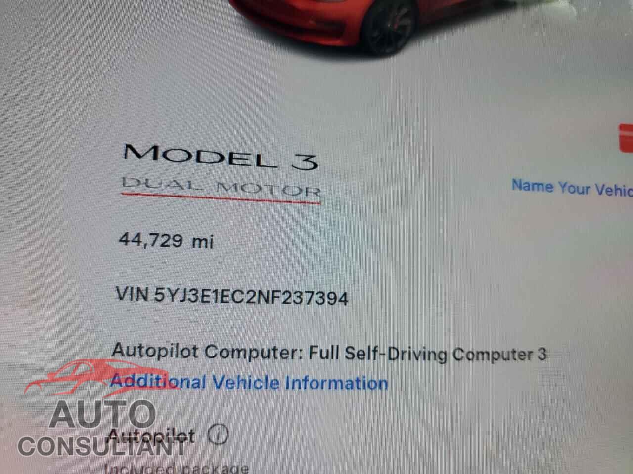 TESLA MODEL 3 2022 - 5YJ3E1EC2NF237394