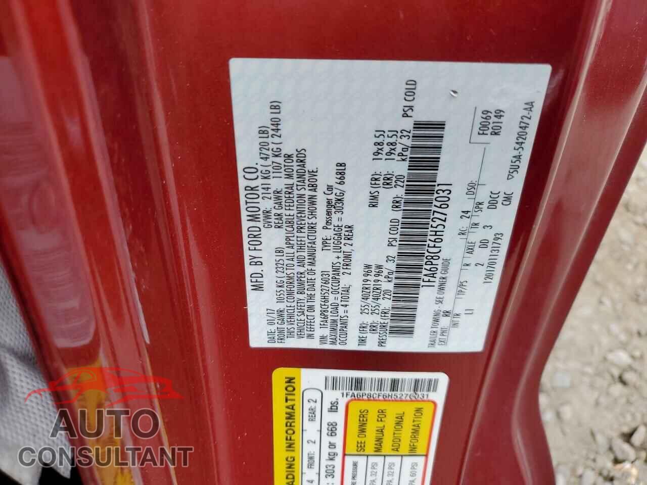 FORD MUSTANG 2017 - 1FA6P8CF6H5276031