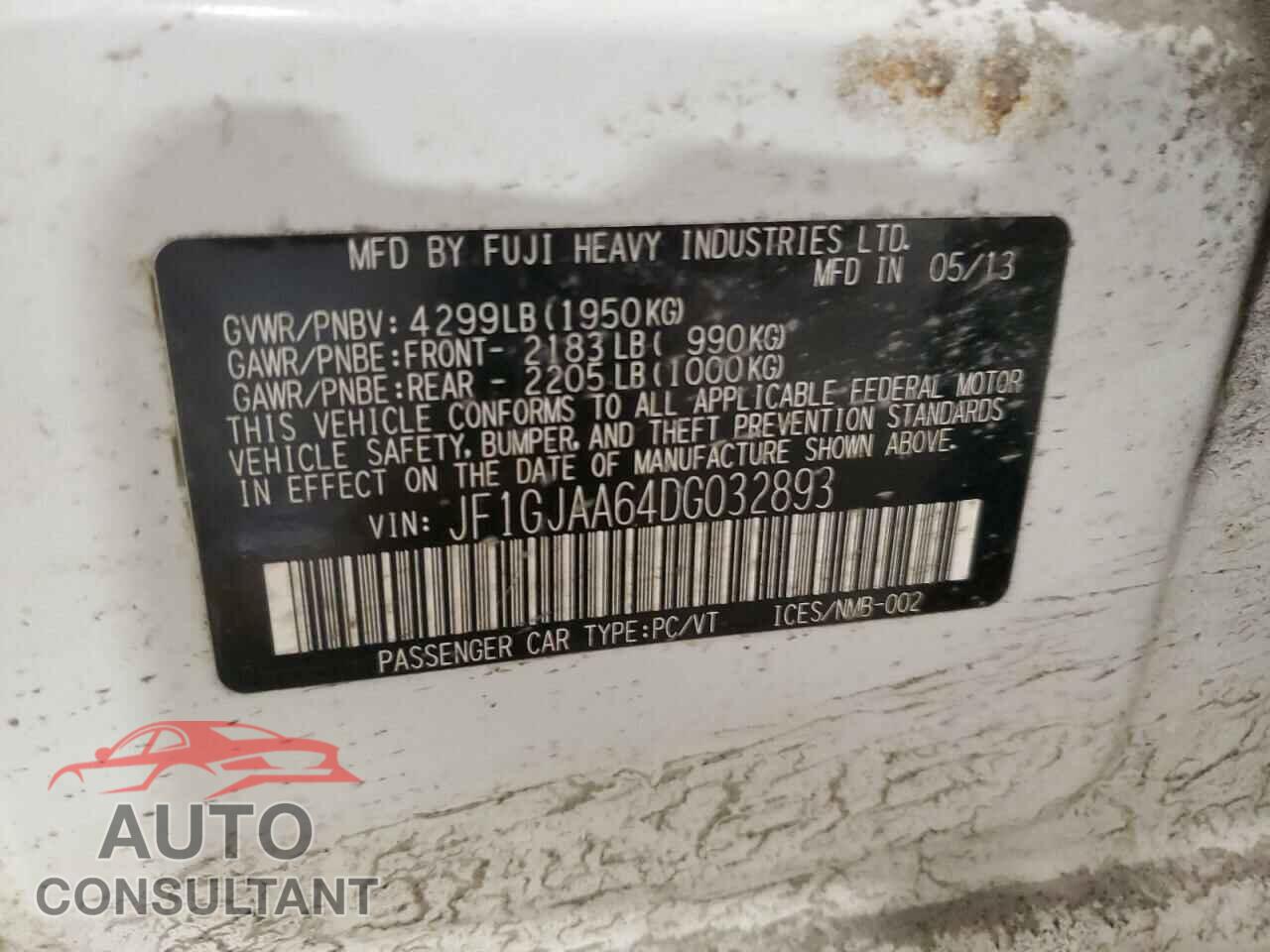 SUBARU IMPREZA 2013 - JF1GJAA64DG032893