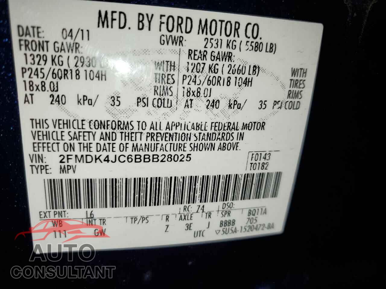 FORD EDGE 2011 - 2FMDK4JC6BBB28025