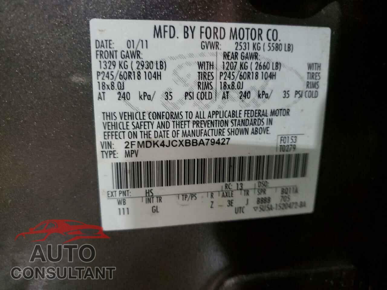 FORD EDGE 2011 - 2FMDK4JCXBBA79427
