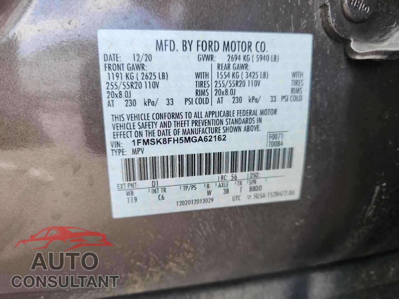 FORD EXPLORER 2021 - 1FMSK8FH5MGA62162