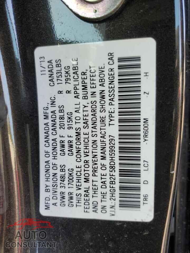HONDA CIVIC 2013 - 2HGFB2F58DH599297