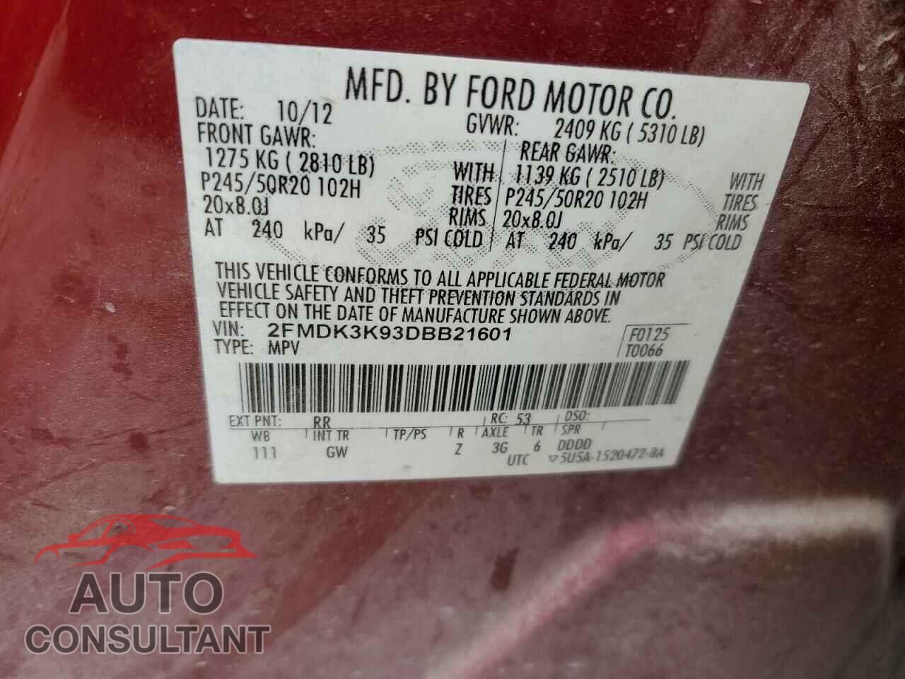 FORD EDGE 2013 - 2FMDK3K93DBB21601