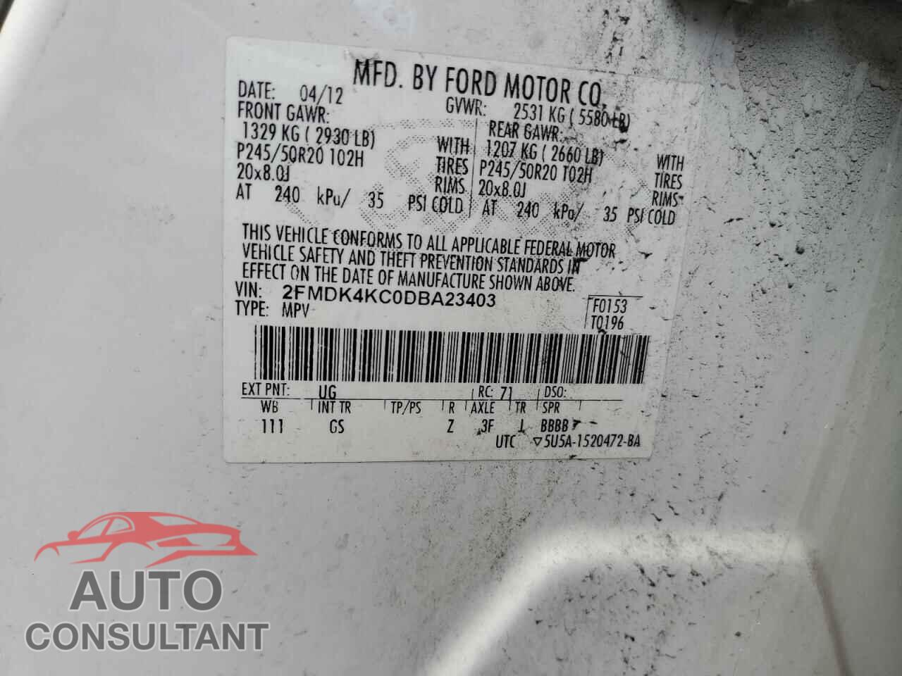 FORD EDGE 2013 - 2FMDK4KC0DBA23403