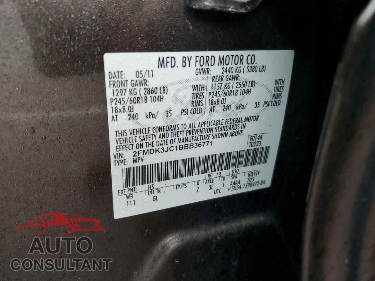 FORD EDGE 2011 - 2FMDK3JC1BBB36771