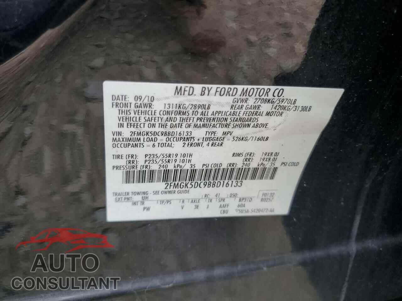 FORD FLEX 2011 - 2FMGK5DC9BBD16133