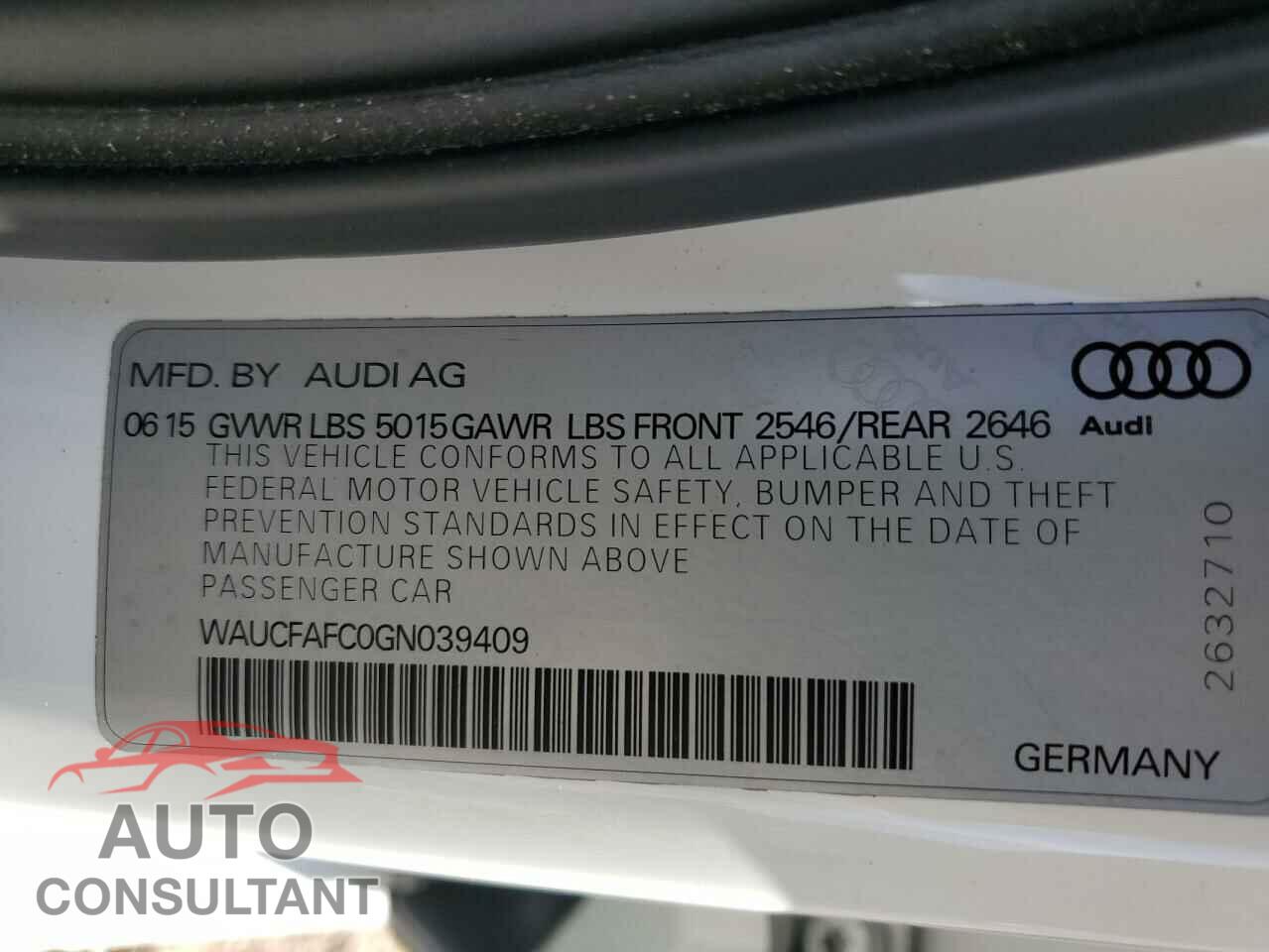 AUDI A6 2016 - WAUCFAFC0GN039409