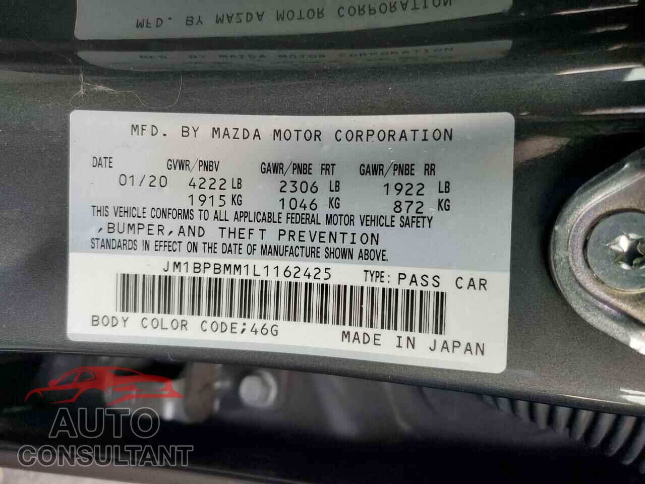 MAZDA 3 2020 - JM1BPBMM1L1162425