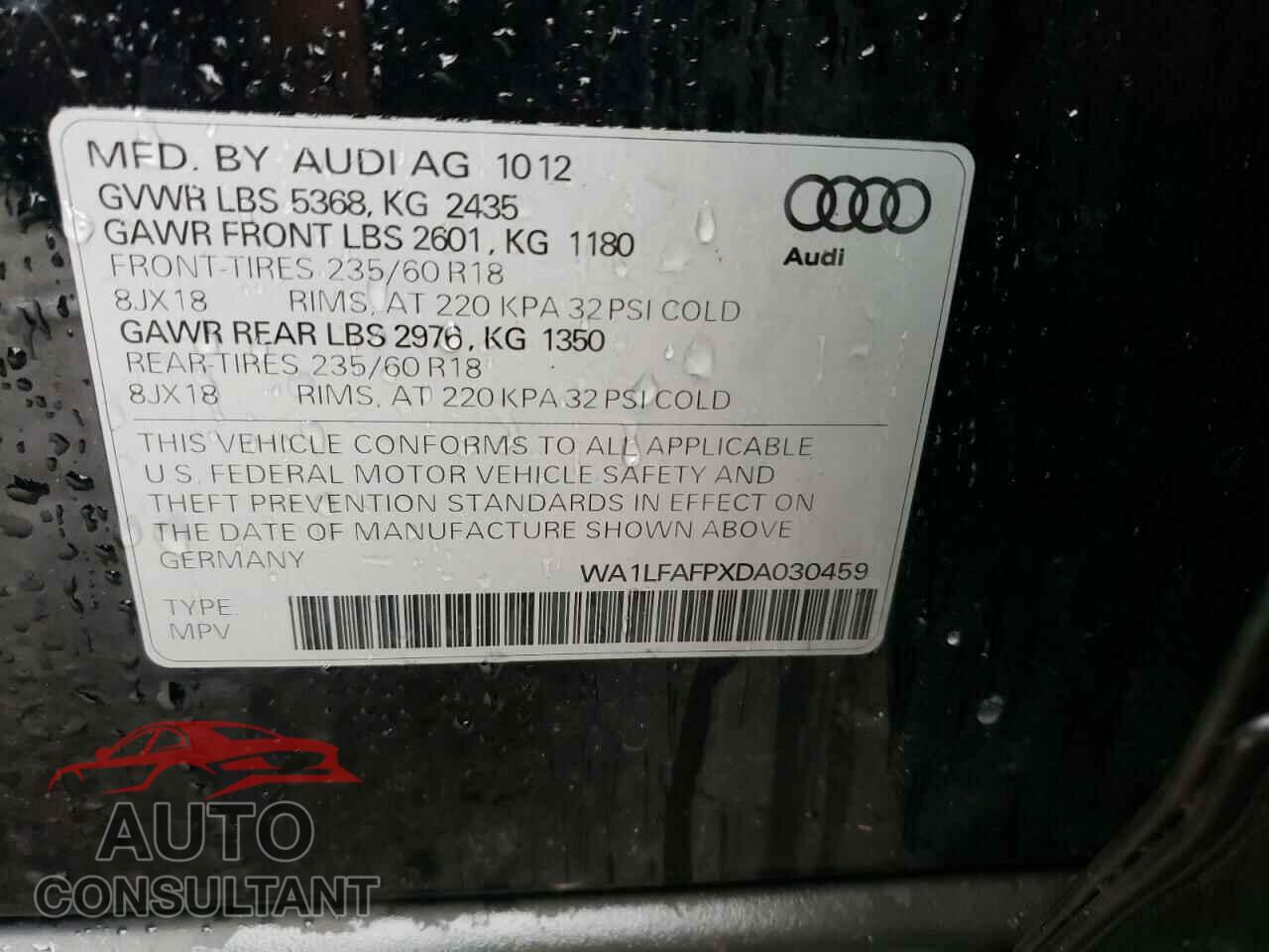 AUDI Q5 2013 - WA1LFAFPXDA030459