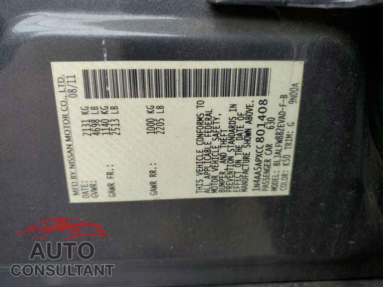 NISSAN MAXIMA 2012 - 1N4AA5APXCC801408