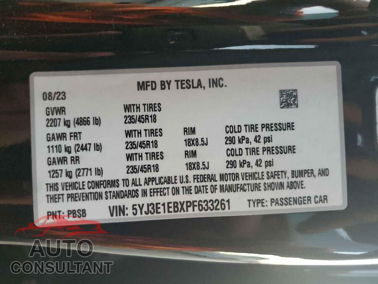 TESLA MODEL 3 2023 - 5YJ3E1EBXPF633261