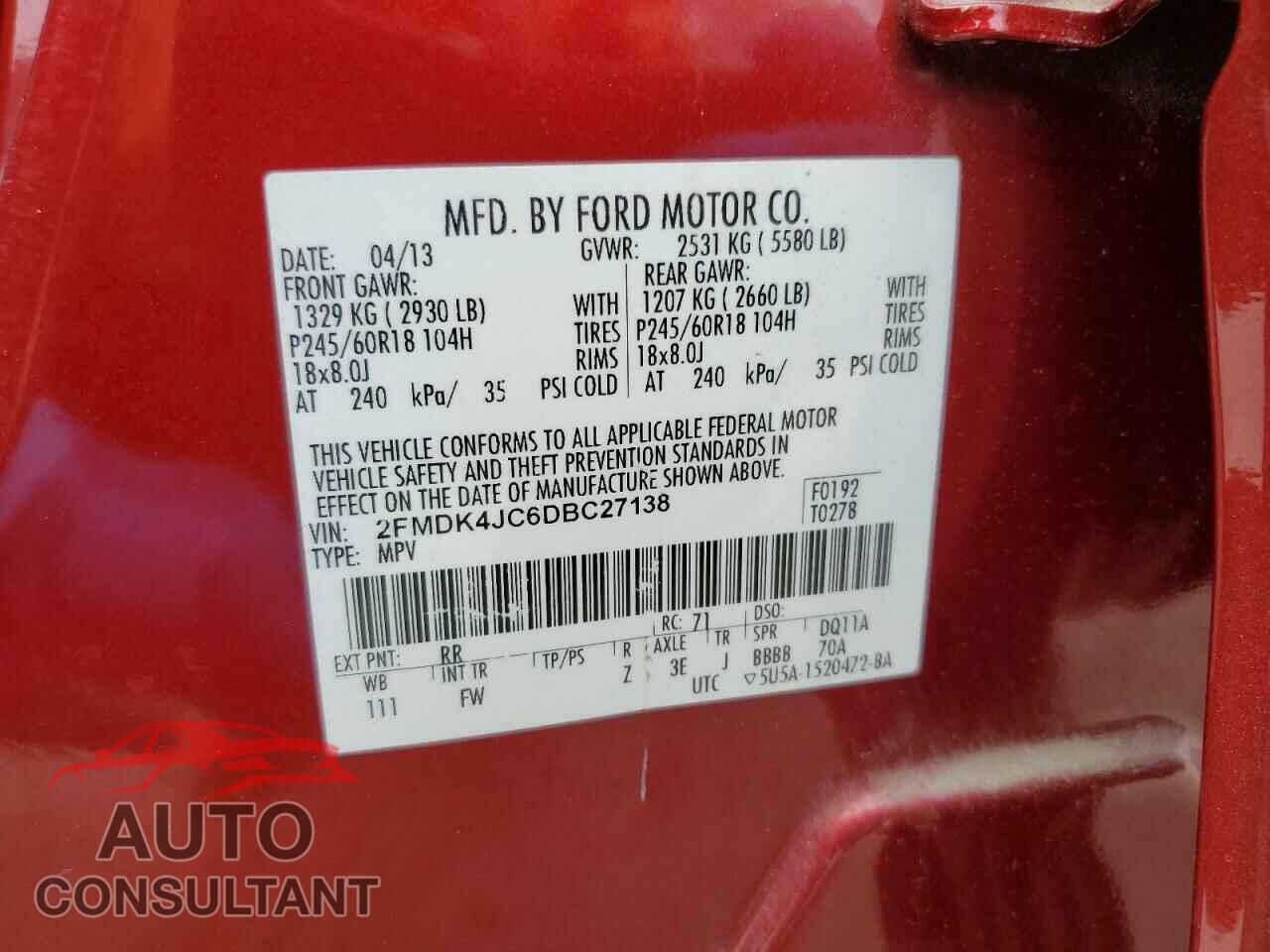 FORD EDGE 2013 - 2FMDK4JC6DBC27138