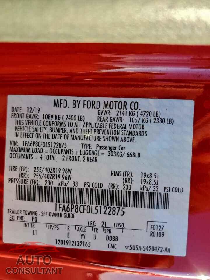 FORD MUSTANG 2020 - 1FA6P8CF0L5122875
