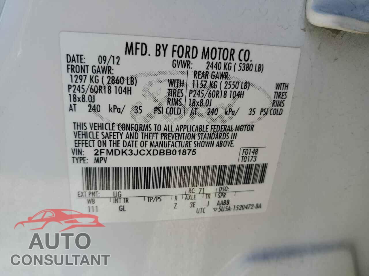 FORD EDGE 2013 - 2FMDK3JCXDBB01875